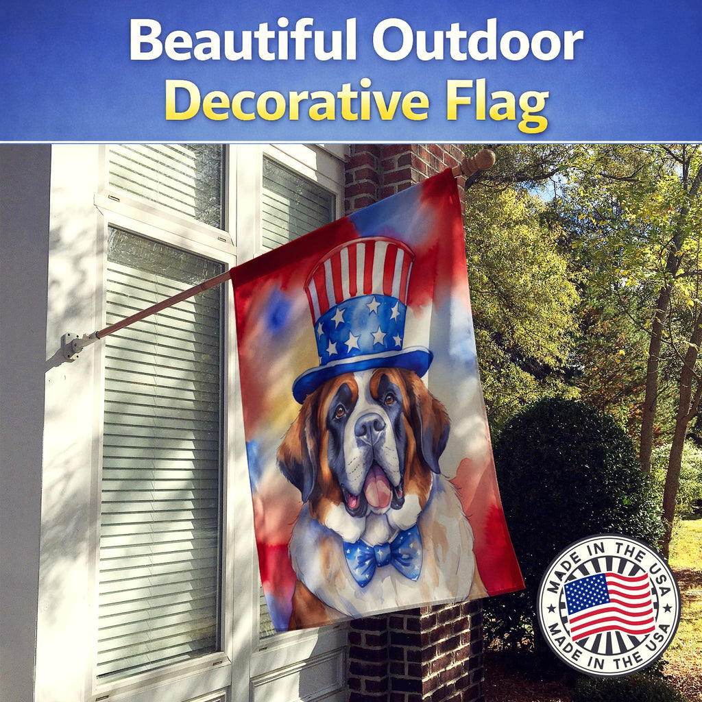 Saint Bernard Patriotic American House Flag 28x40 Porch Sleeve Pole Decorative Outside Yard Banner Artwork Wall Hanging, Polyester