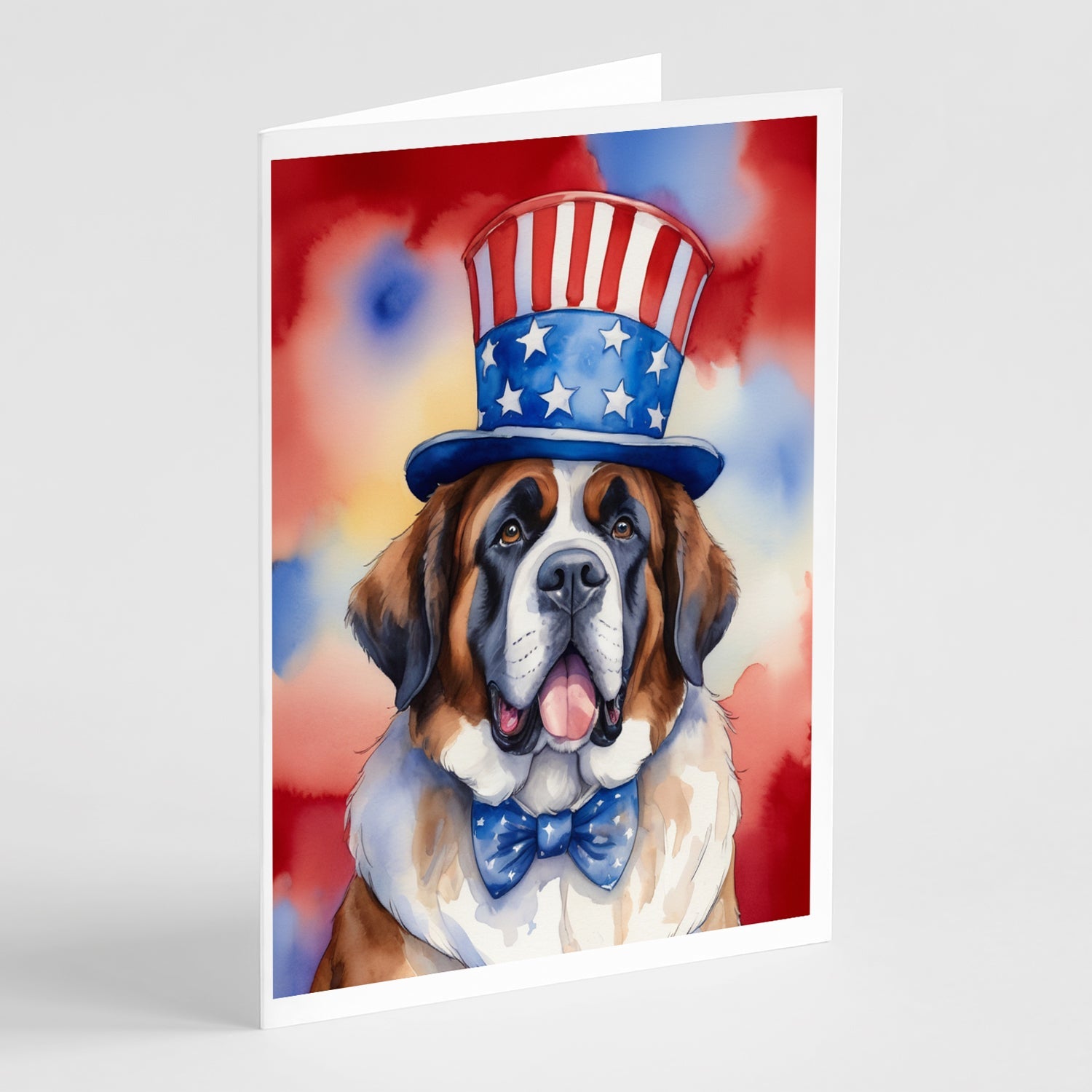 Saint Bernard Patriotic American Greeting Cards Pack of 8 Blank Cards with Envelopes Whimsical A7 Size 5x7