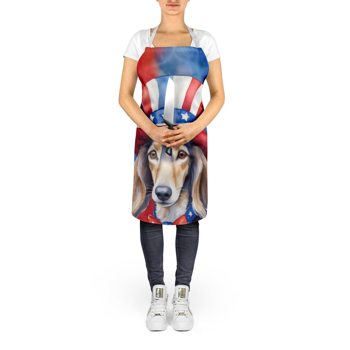 Saluki Patriotic American Apron Cooking Kitchen Server Baking Crafts Gardening for Adult Women Men, Unisex, Large, Multicolor