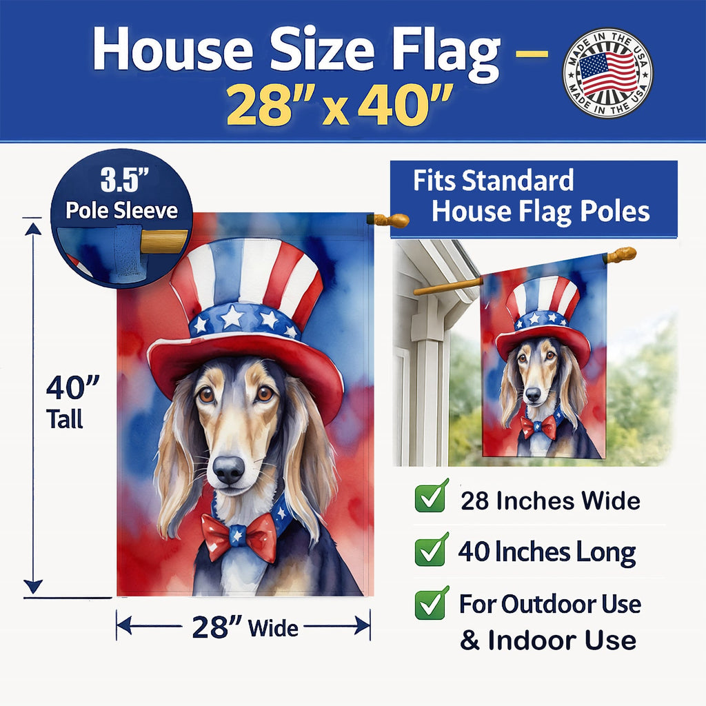 Saluki Patriotic American House Flag 28x40 Porch Sleeve Pole Decorative Outside Yard Banner Artwork Wall Hanging, Polyester