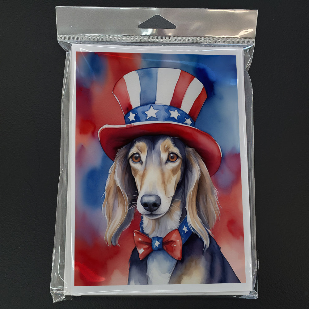 Saluki Patriotic American Greeting Cards Pack of 8 Blank Cards with Envelopes Whimsical A7 Size 5x7