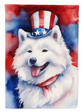 Samoyed Patriotic American House Flag 28x40 Porch Sleeve Pole Decorative Outside Yard Banner Artwork Wall Hanging, Polyester