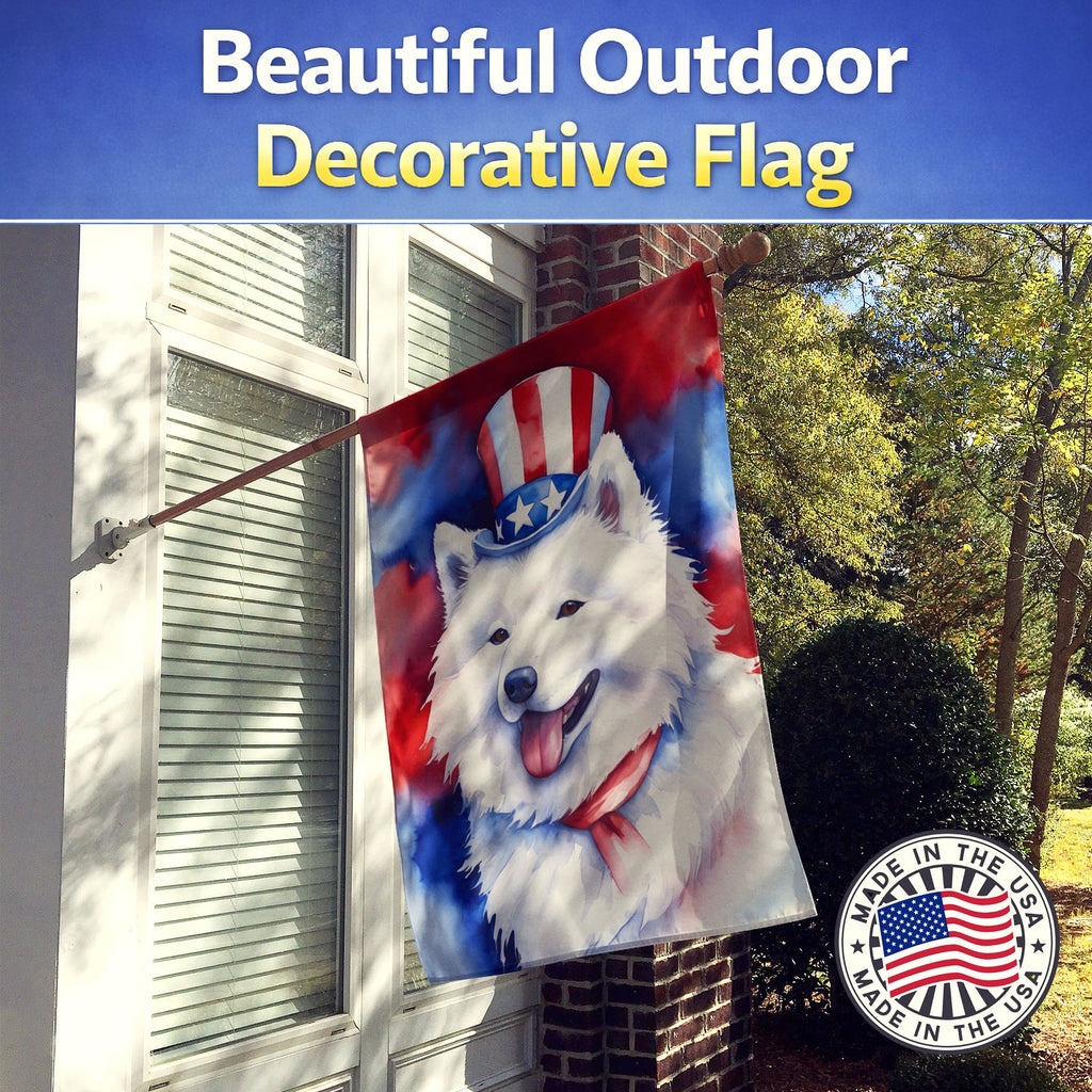 Samoyed Patriotic American House Flag 28x40 Porch Sleeve Pole Decorative Outside Yard Banner Artwork Wall Hanging, Polyester