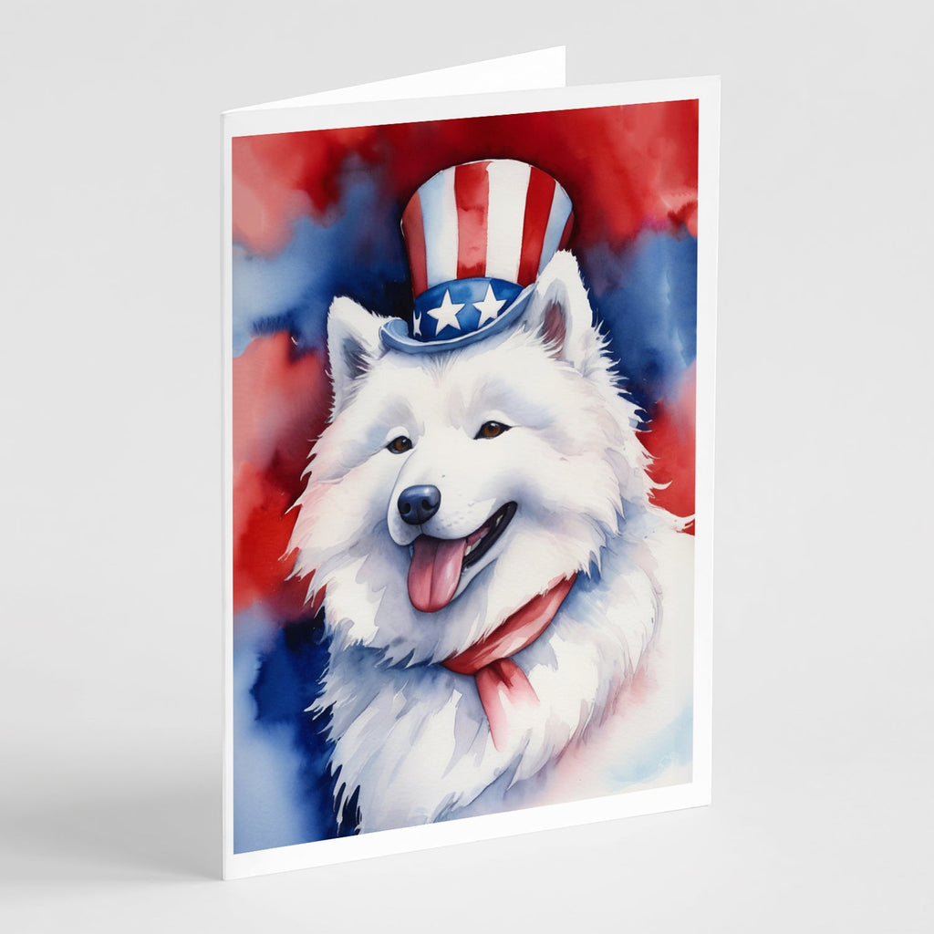 Samoyed Patriotic American Greeting Cards Pack of 8 Blank Cards with Envelopes Whimsical A7 Size 5x7