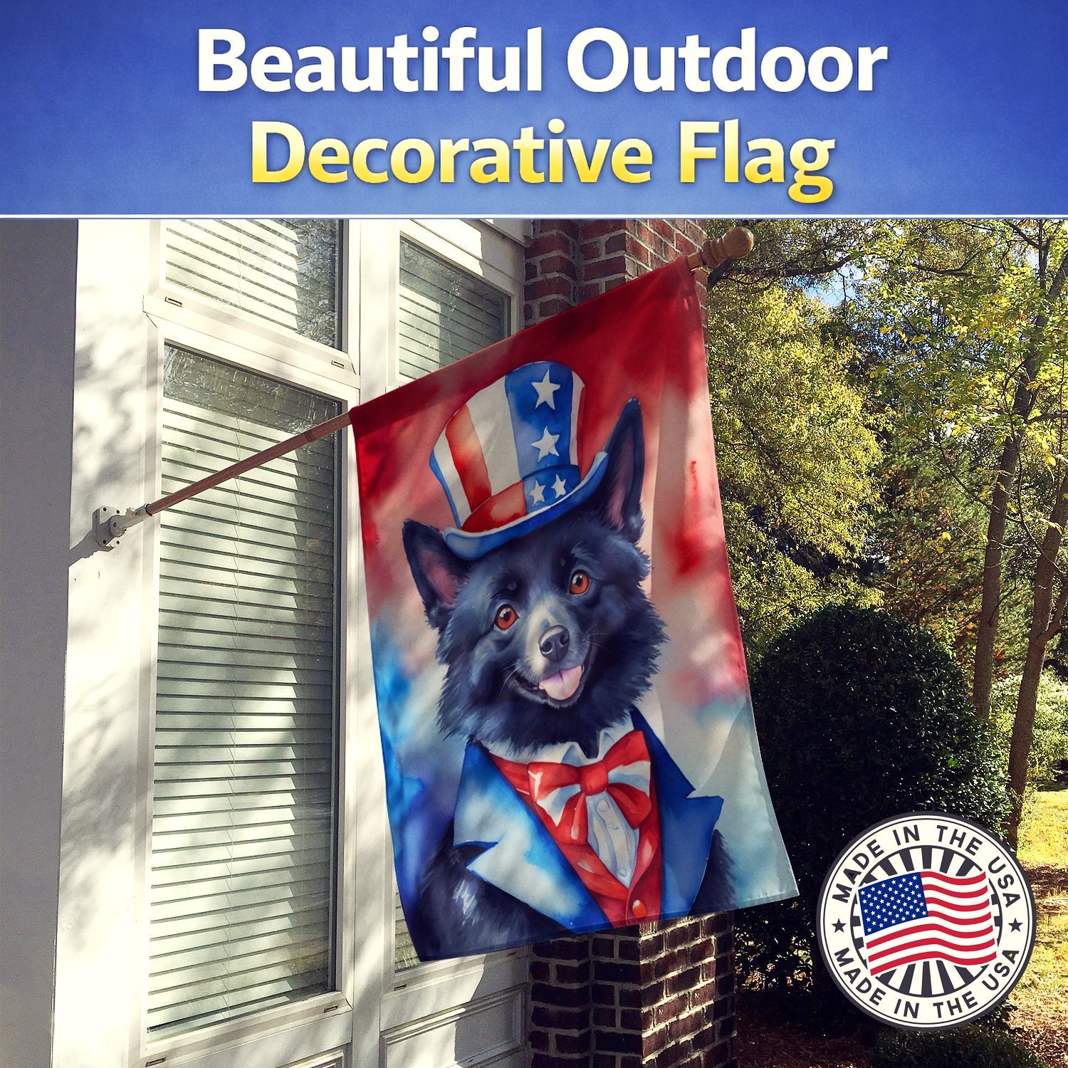 Schipperke Patriotic American House Flag 28x40 Porch Sleeve Pole Decorative Outside Yard Banner Artwork Wall Hanging, Polyester