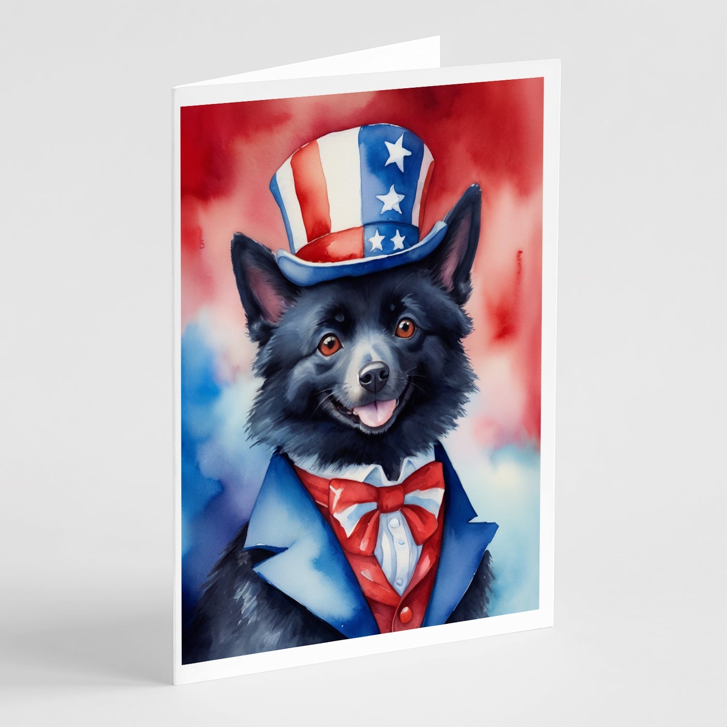 Schipperke Patriotic American Greeting Cards Pack of 8 Blank Cards with Envelopes Whimsical A7 Size 5x7