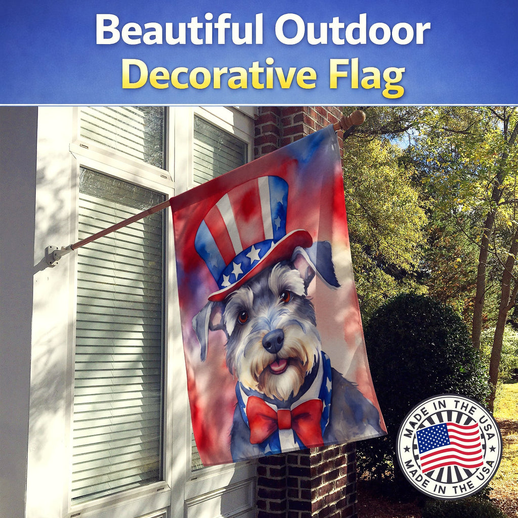 Schnauzer Patriotic American House Flag 28x40 Porch Sleeve Pole Decorative Outside Yard Banner Artwork Wall Hanging, Polyester
