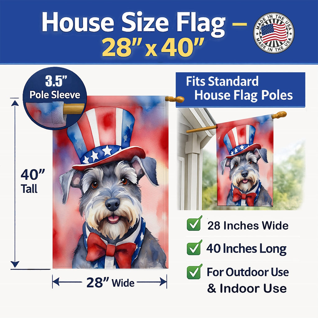 Schnauzer Patriotic American House Flag 28x40 Porch Sleeve Pole Decorative Outside Yard Banner Artwork Wall Hanging, Polyester
