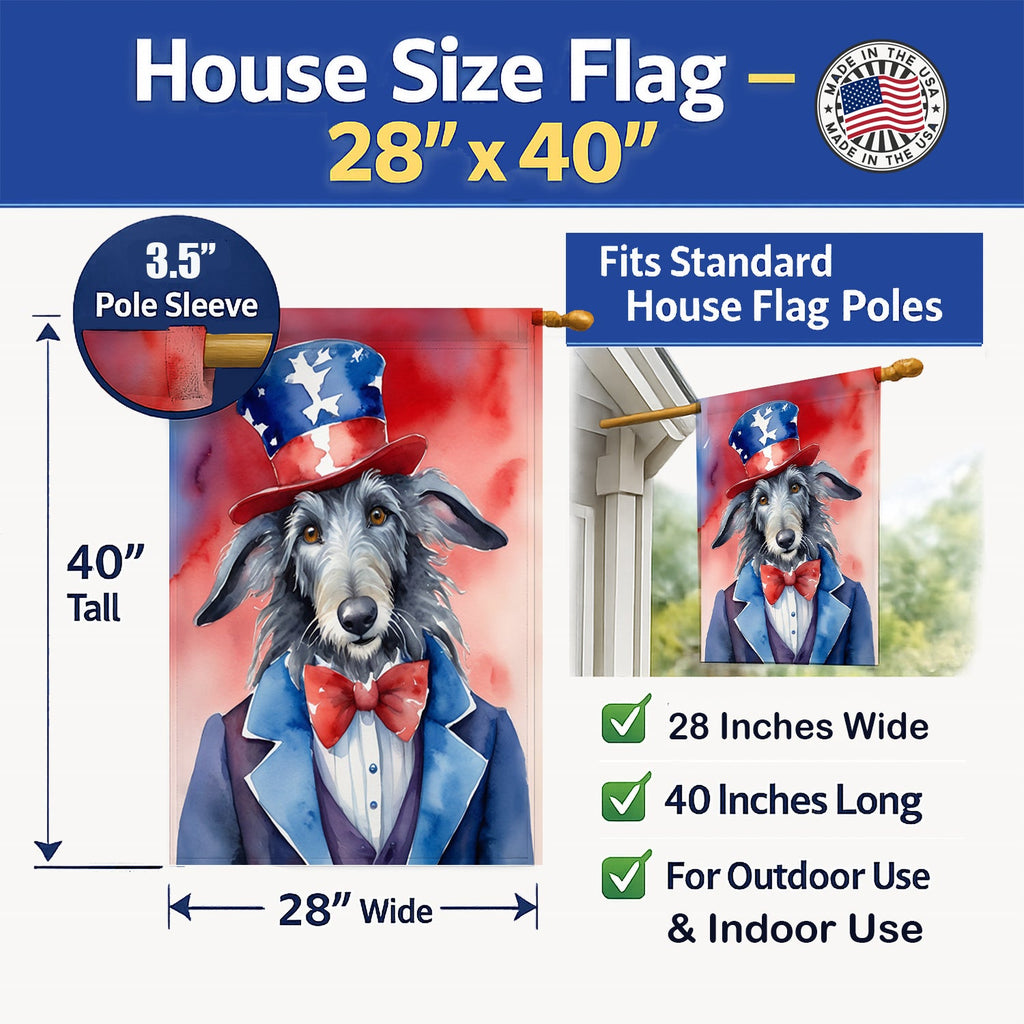 Scottish Deerhound Patriotic American House Flag 28x40 Porch Sleeve Pole Decorative Outside Yard Banner Artwork Wall Hanging, Polyester