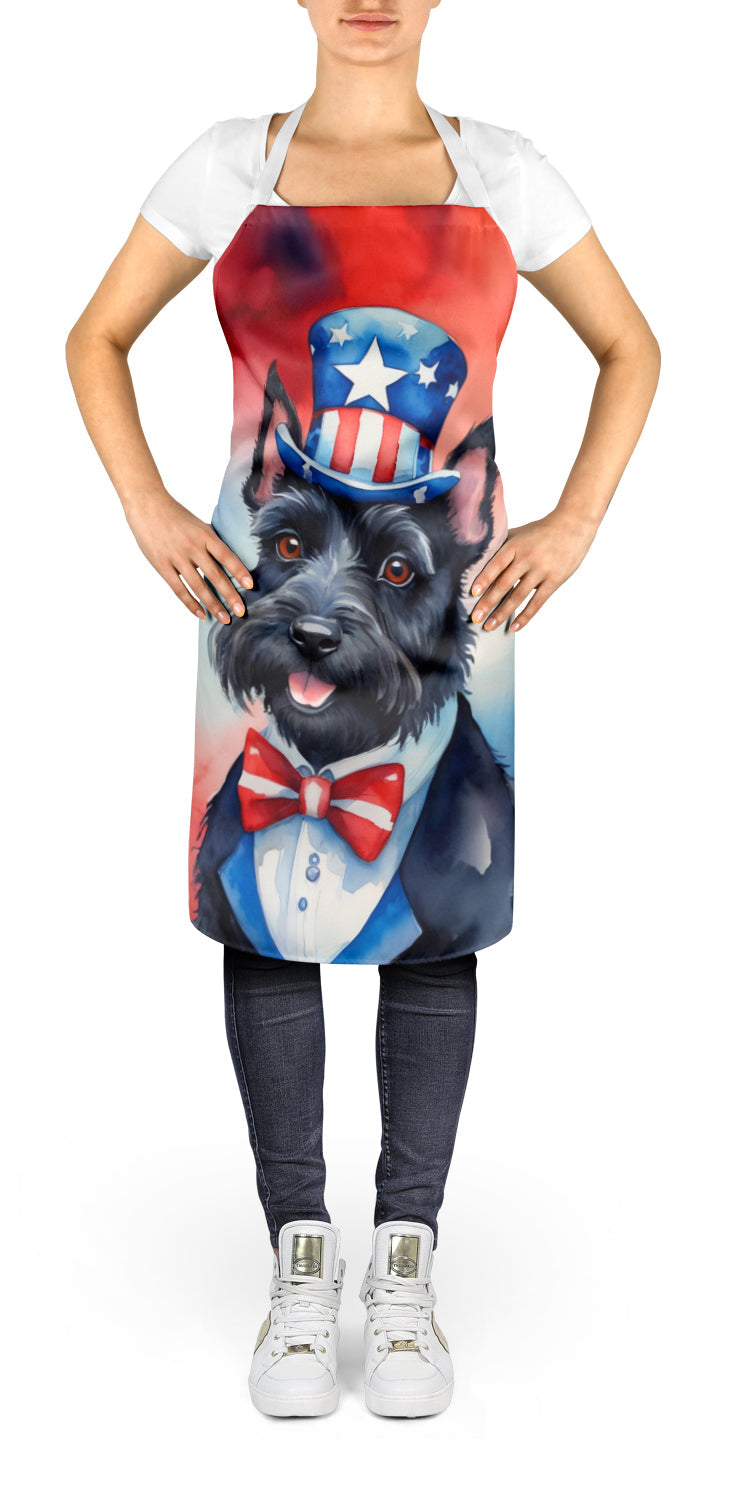 Scottish Terrier Patriotic American Apron Cooking Kitchen Server Baking Crafts Gardening for Adult Women Men, Unisex, Large, Multicolor