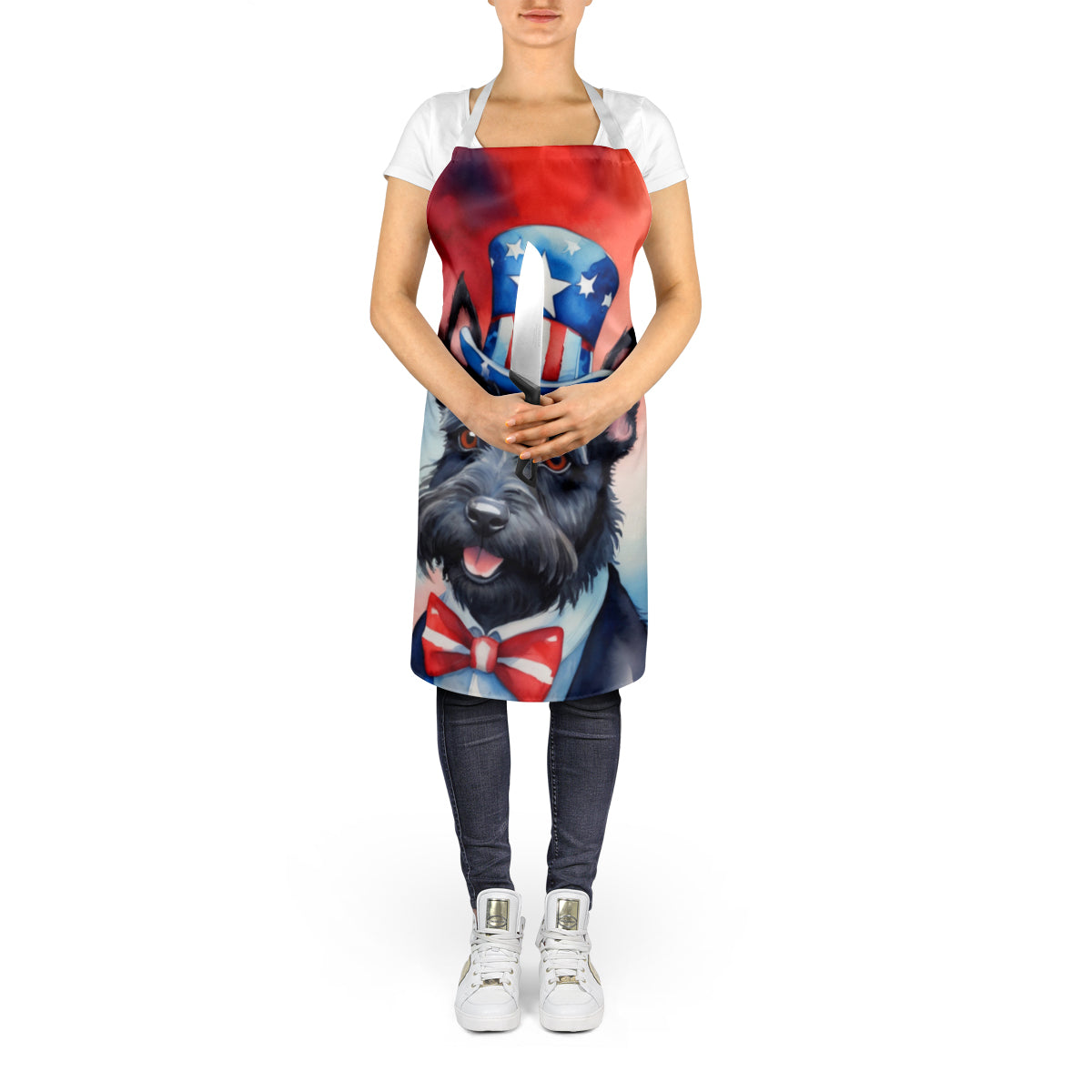 Scottish Terrier Patriotic American Apron Cooking Kitchen Server Baking Crafts Gardening for Adult Women Men, Unisex, Large, Multicolor