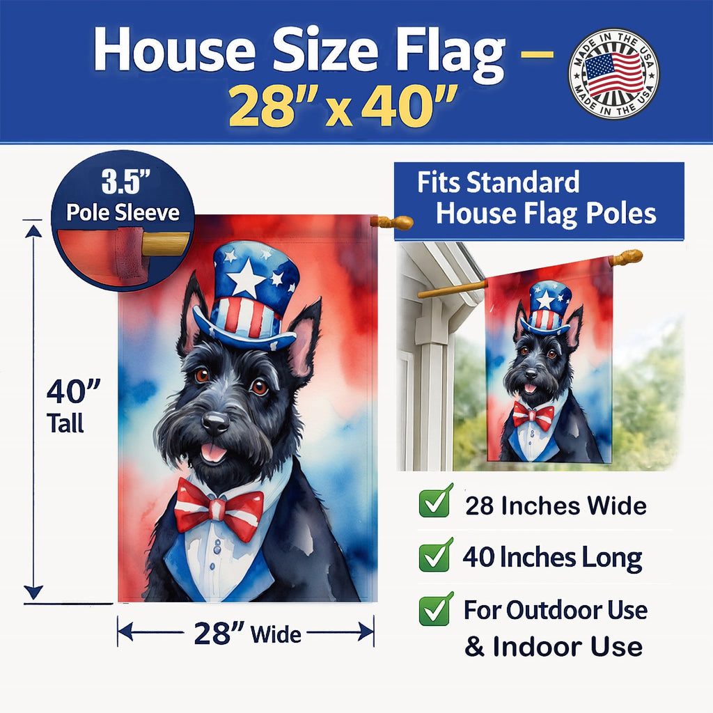 Scottish Terrier Patriotic American House Flag 28x40 Porch Sleeve Pole Decorative Outside Yard Banner Artwork Wall Hanging, Polyester