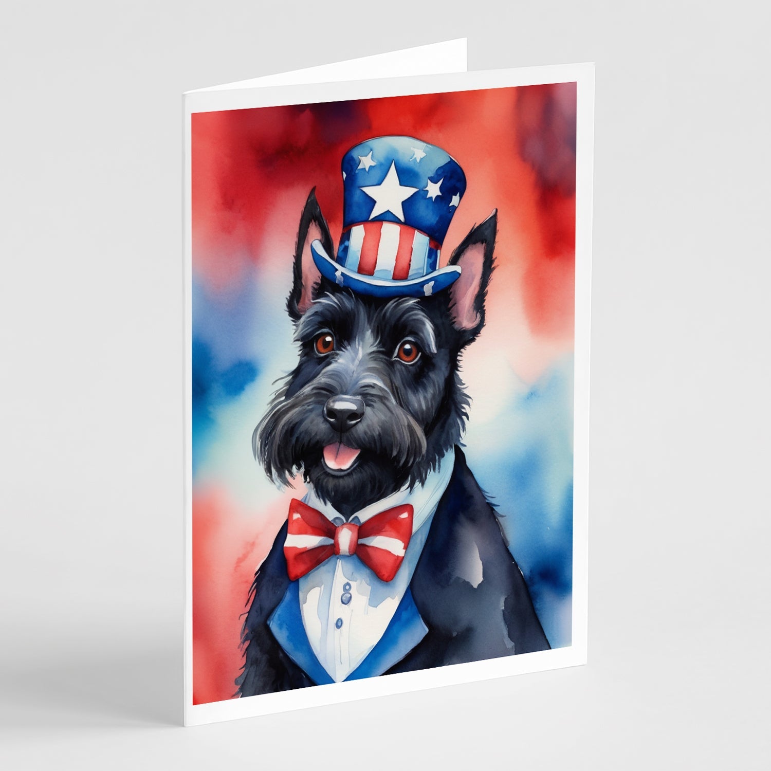 Scottish Terrier Patriotic American Greeting Cards Pack of 8 Blank Cards with Envelopes Whimsical A7 Size 5x7