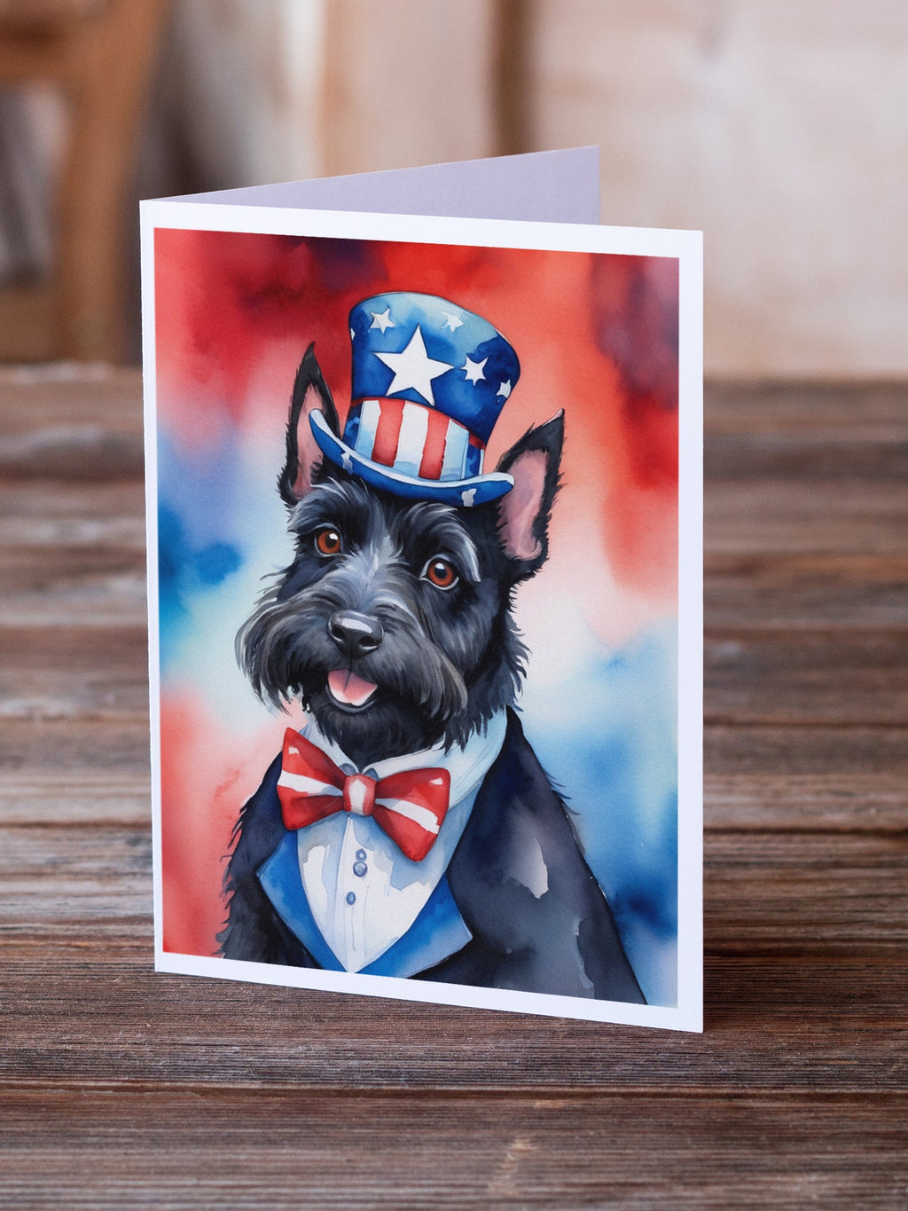 Scottish Terrier Patriotic American Greeting Cards Pack of 8 Blank Cards with Envelopes Whimsical A7 Size 5x7