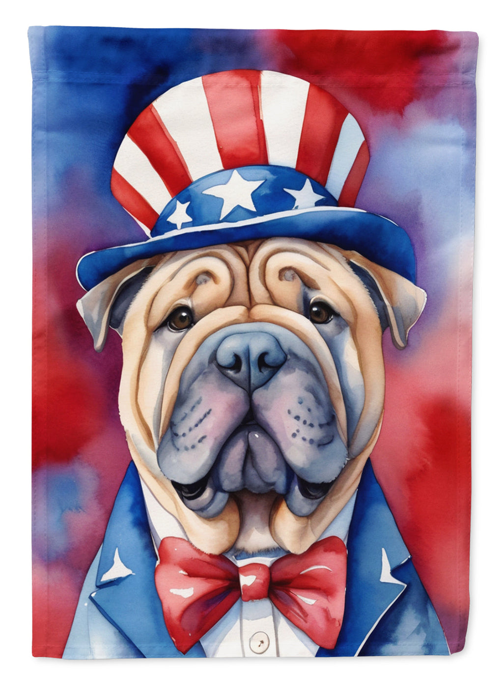 Shar Pei Patriotic American House Flag 28x40 Porch Sleeve Pole Decorative Outside Yard Banner Artwork Wall Hanging, Polyester