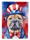 Shar Pei Patriotic American House Flag 28x40 Porch Sleeve Pole Decorative Outside Yard Banner Artwork Wall Hanging, Polyester