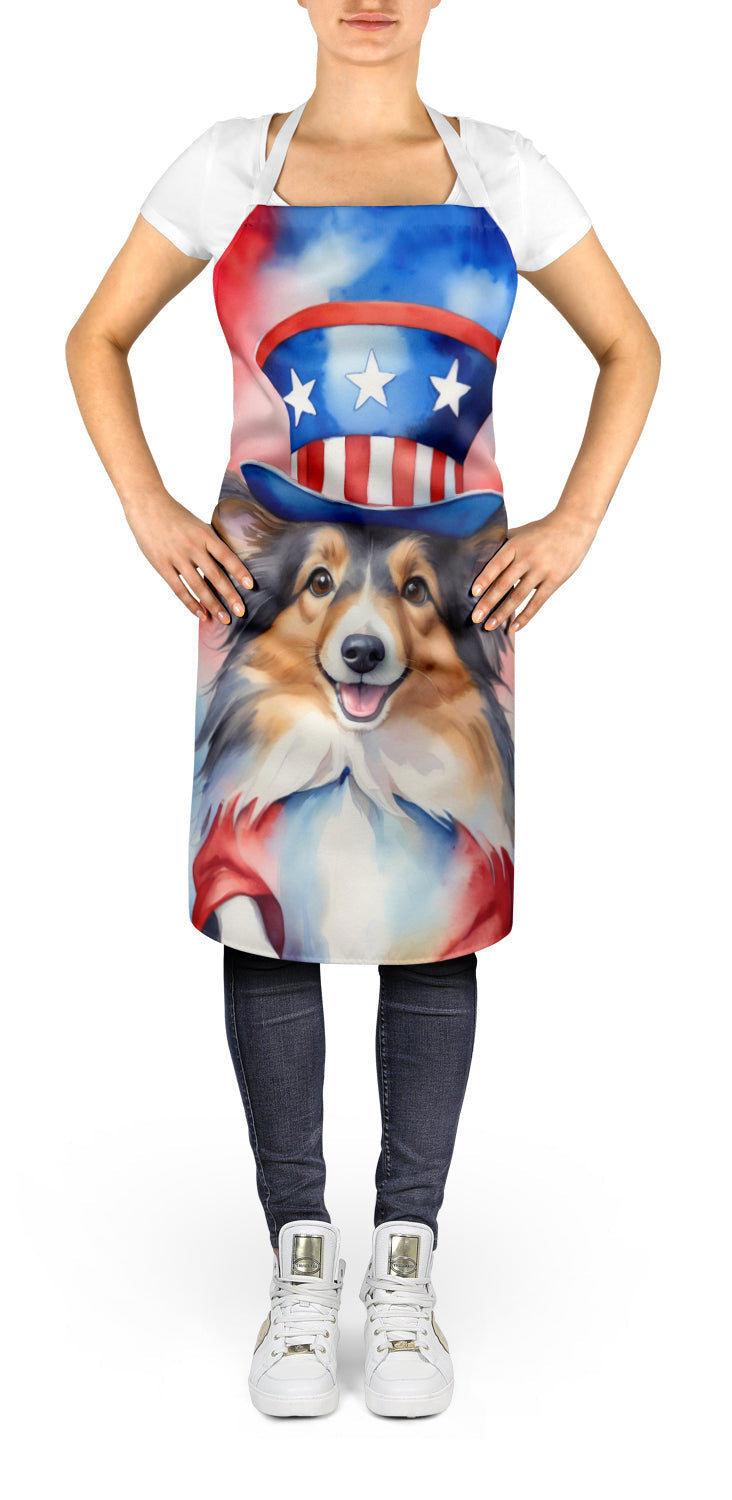 Sheltie Patriotic American Apron Cooking Kitchen Server Baking Crafts Gardening for Adult Women Men, Unisex, Large, Multicolor