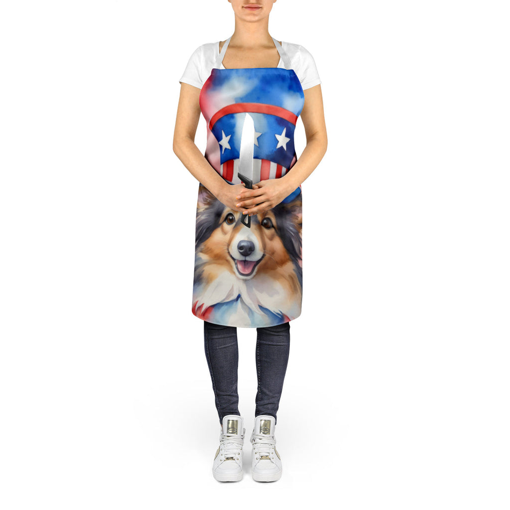 Sheltie Patriotic American Apron Cooking Kitchen Server Baking Crafts Gardening for Adult Women Men, Unisex, Large, Multicolor