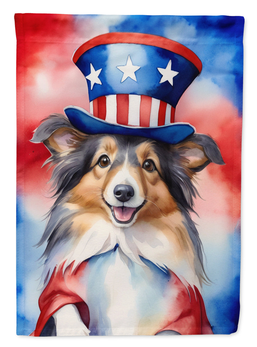 Sheltie Patriotic American House Flag 28x40 Porch Sleeve Pole Decorative Outside Yard Banner Artwork Wall Hanging, Polyester