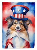 Sheltie Patriotic American House Flag 28x40 Porch Sleeve Pole Decorative Outside Yard Banner Artwork Wall Hanging, Polyester