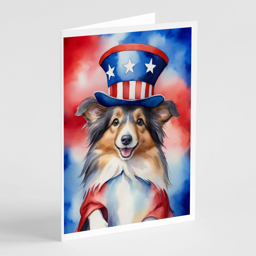 Sheltie Patriotic American Greeting Cards Pack of 8 Blank Cards with Envelopes Whimsical A7 Size 5x7