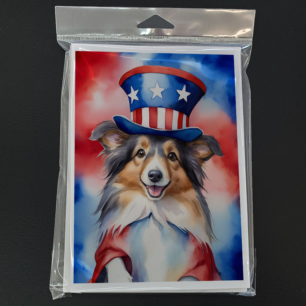 Sheltie Patriotic American Greeting Cards Pack of 8 Blank Cards with Envelopes Whimsical A7 Size 5x7