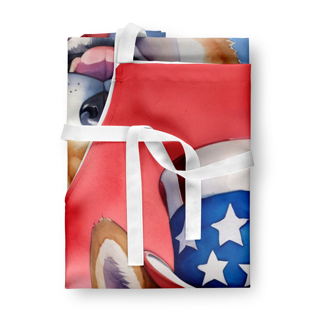 Shiba Inu Patriotic American Apron Cooking Kitchen Server Baking Crafts Gardening for Adult Women Men, Unisex, Large, Multicolor