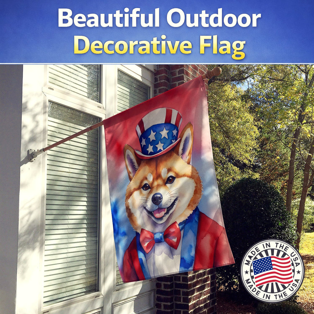 Shiba Inu Patriotic American House Flag 28x40 Porch Sleeve Pole Decorative Outside Yard Banner Artwork Wall Hanging, Polyester