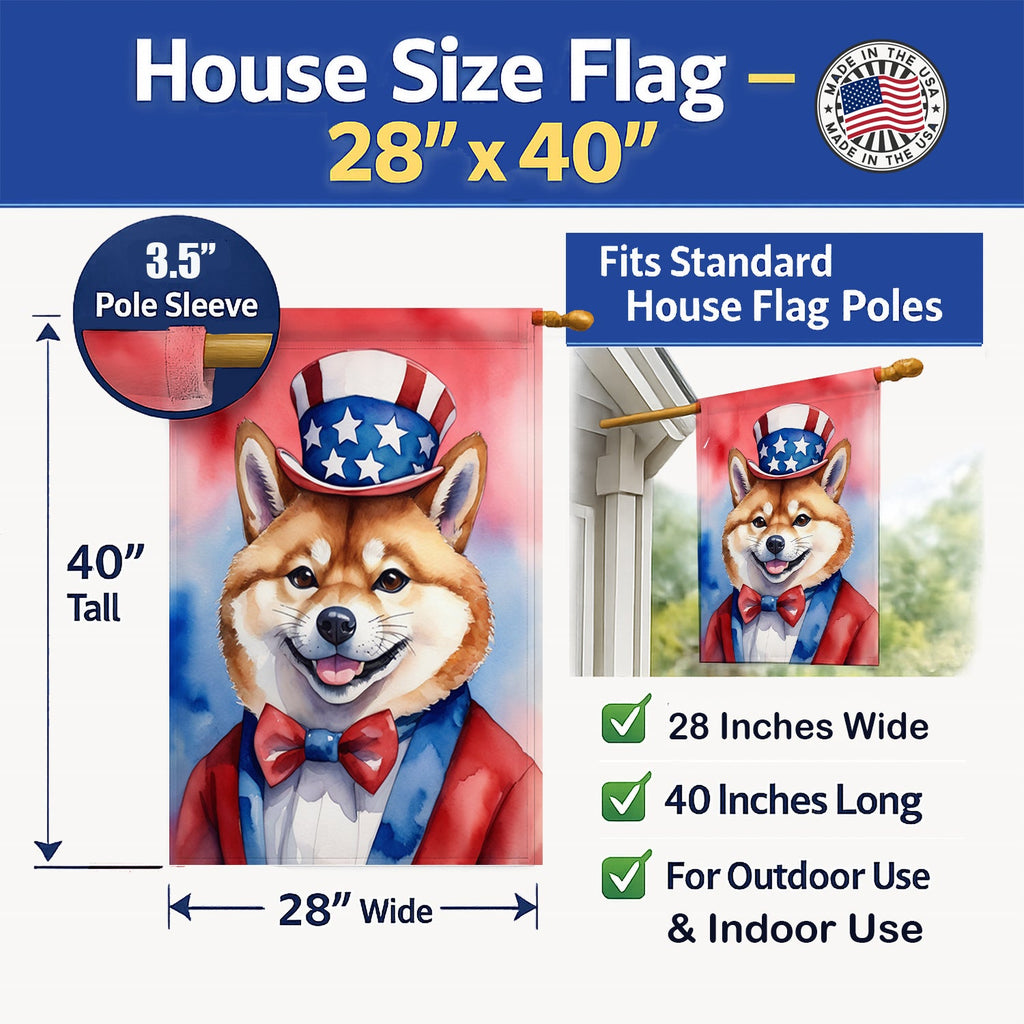 Shiba Inu Patriotic American House Flag 28x40 Porch Sleeve Pole Decorative Outside Yard Banner Artwork Wall Hanging, Polyester