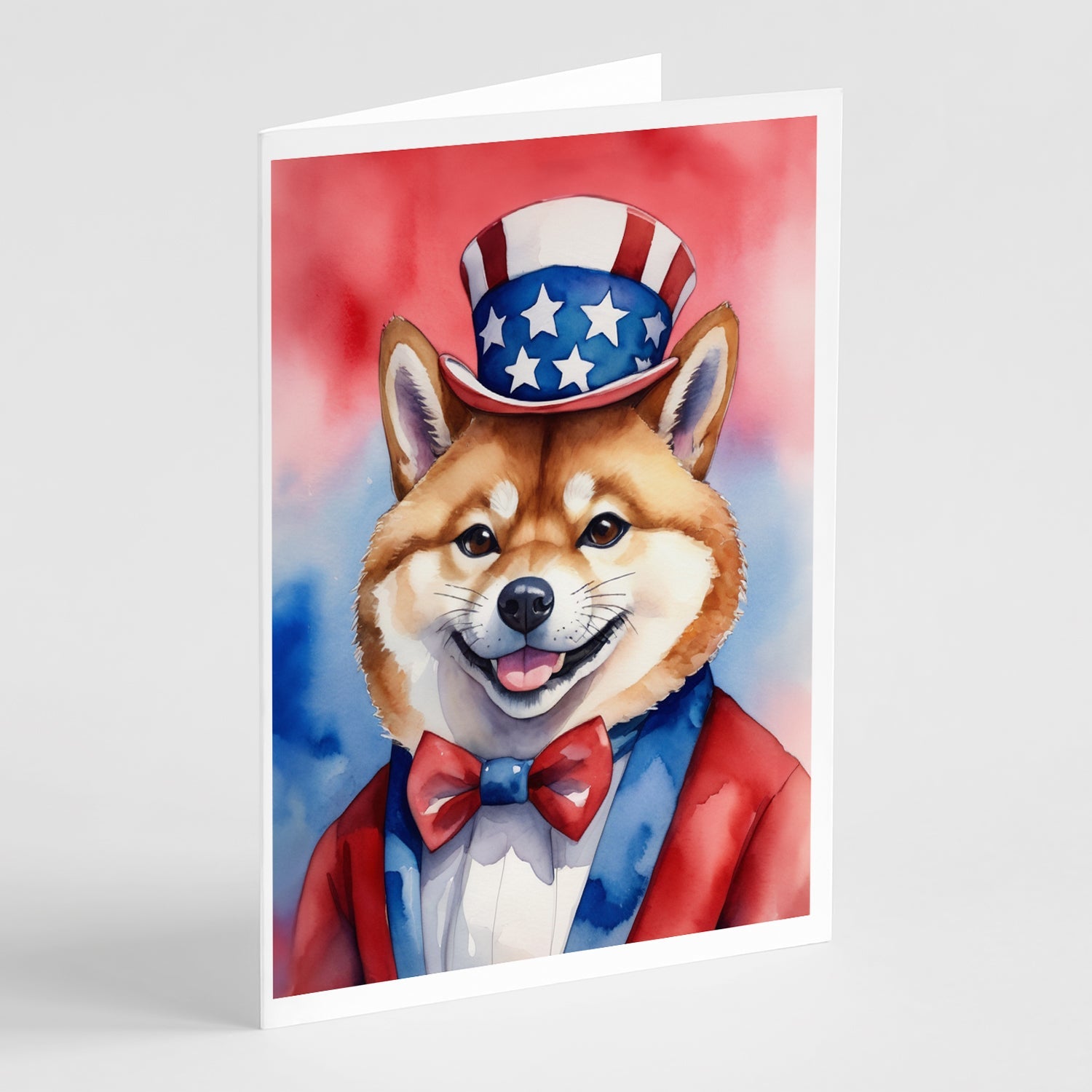 Shiba Inu Patriotic American Greeting Cards Pack of 8 Blank Cards with Envelopes Whimsical A7 Size 5x7