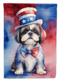 Shih Tzu Patriotic American House Flag 28x40 Porch Sleeve Pole Decorative Outside Yard Banner Artwork Wall Hanging, Polyester