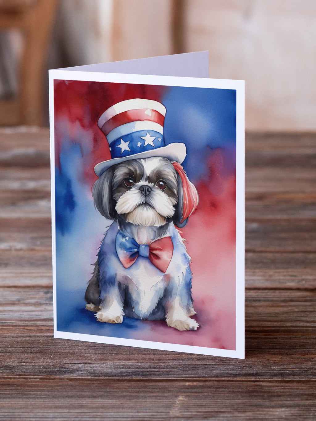 Shih Tzu Patriotic American Greeting Cards Pack of 8 Blank Cards with Envelopes Whimsical A7 Size 5x7