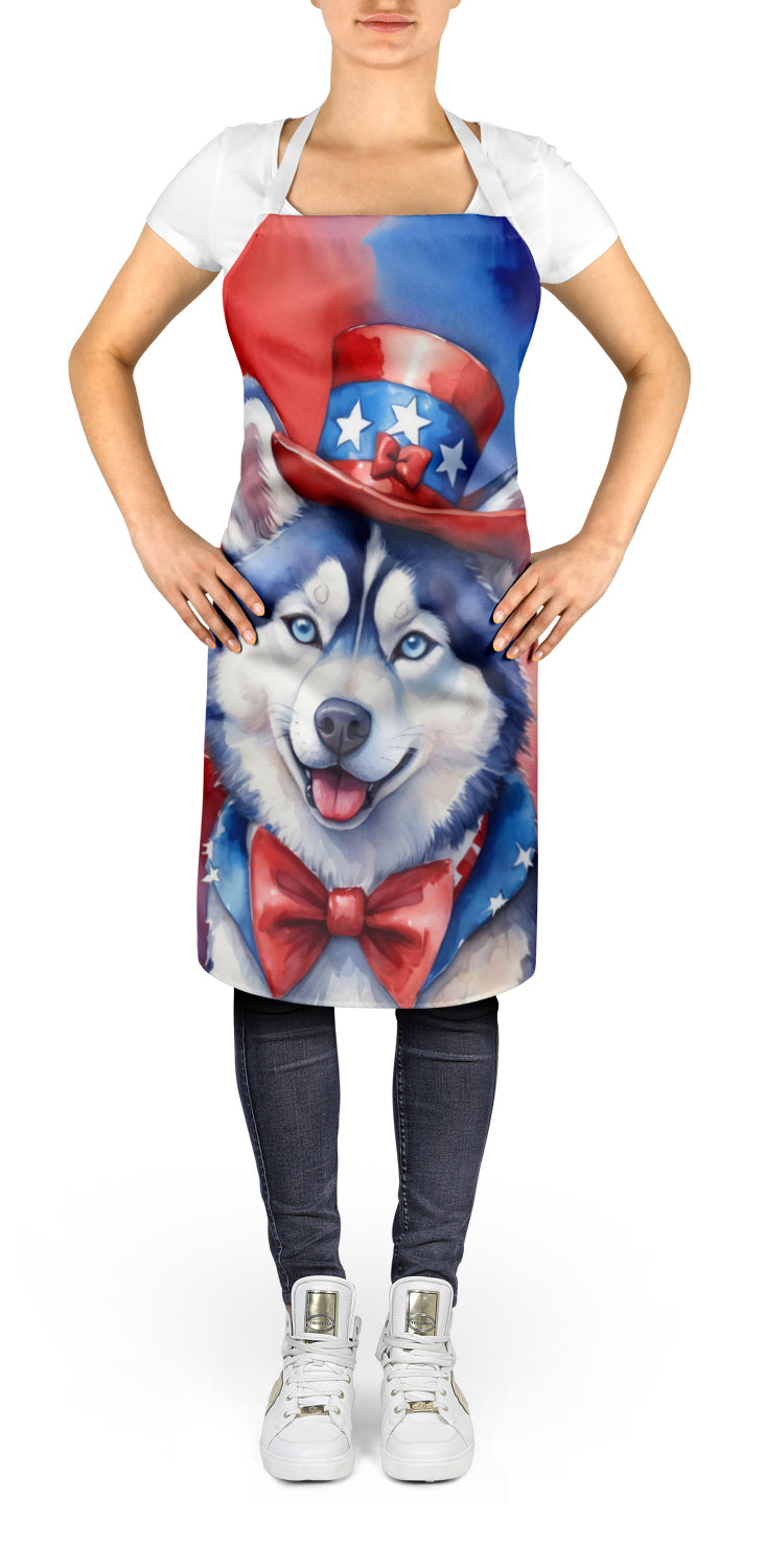 Siberian Husky Patriotic American Apron Cooking Kitchen Server Baking Crafts Gardening for Adult Women Men, Unisex, Large, Multicolor