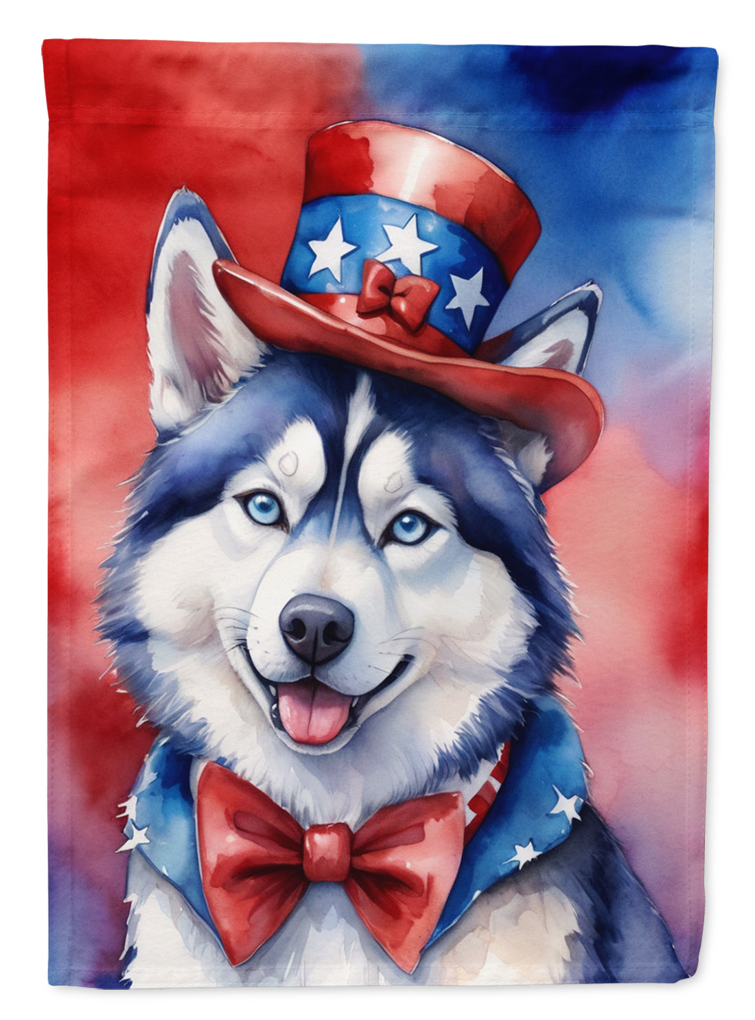Siberian Husky Patriotic American House Flag 28x40 Porch Sleeve Pole Decorative Outside Yard Banner Artwork Wall Hanging, Polyester