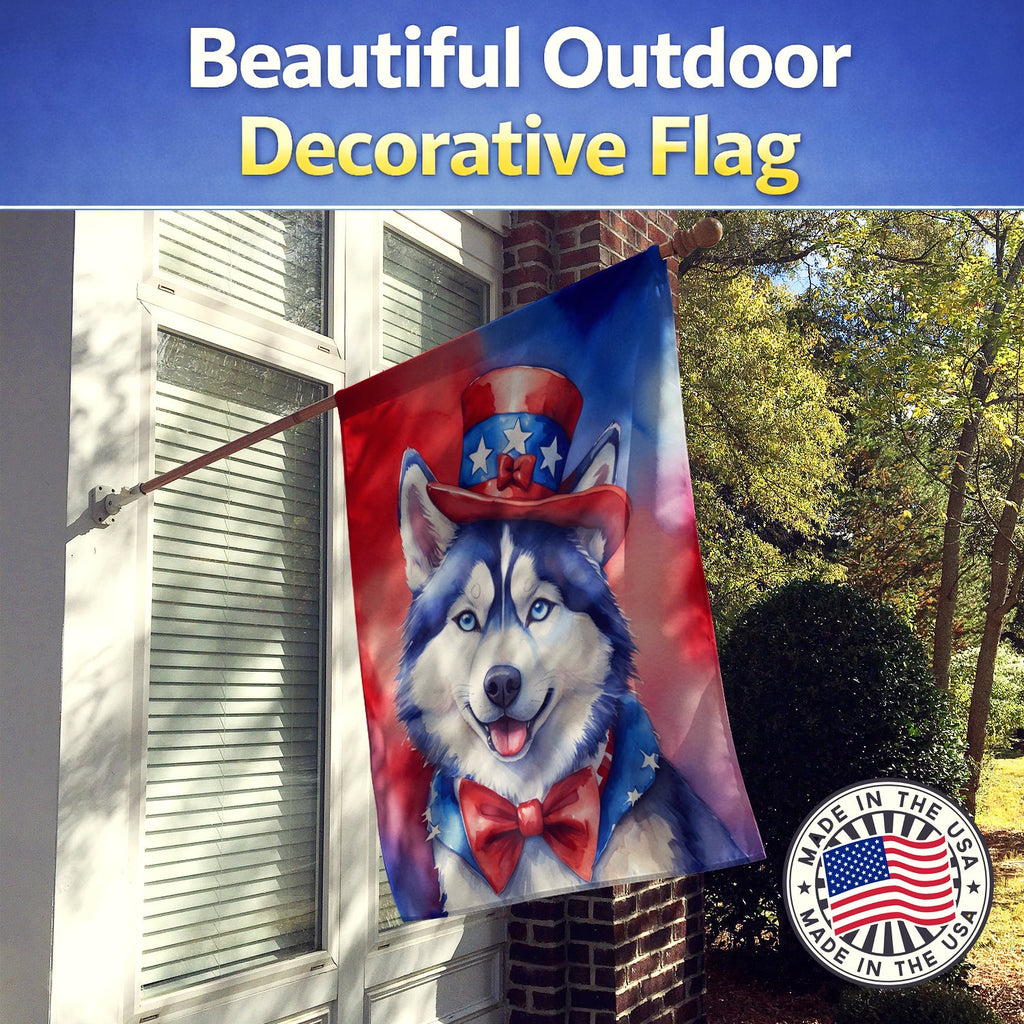 Siberian Husky Patriotic American House Flag 28x40 Porch Sleeve Pole Decorative Outside Yard Banner Artwork Wall Hanging, Polyester
