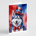 Siberian Husky Patriotic American Greeting Cards Pack of 8 Blank Cards with Envelopes Whimsical A7 Size 5x7
