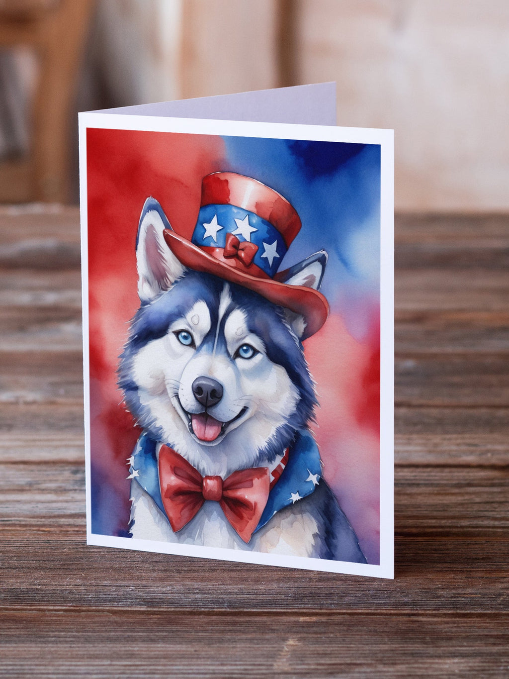 Siberian Husky Patriotic American Greeting Cards Pack of 8 Blank Cards with Envelopes Whimsical A7 Size 5x7