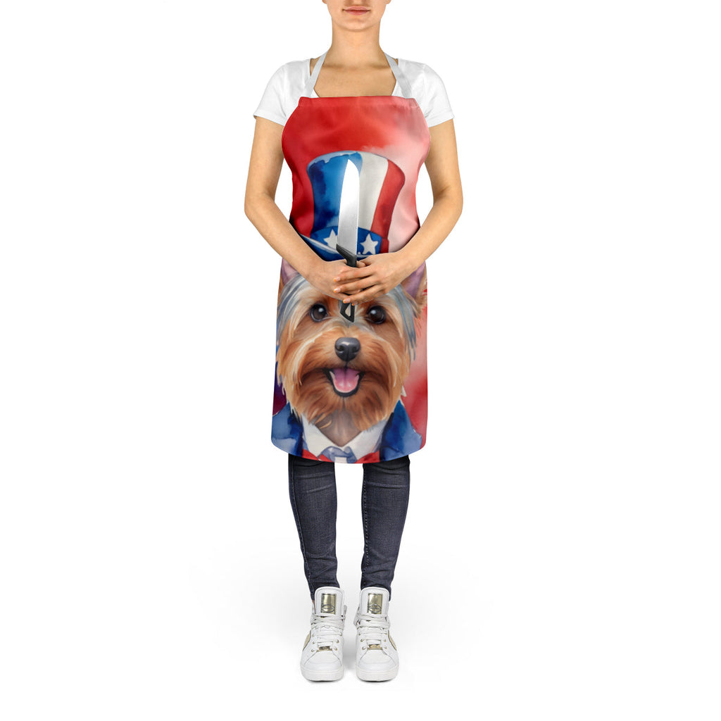 Silky Terrier Patriotic American Apron Cooking Kitchen Server Baking Crafts Gardening for Adult Women Men, Unisex, Large, Multicolor