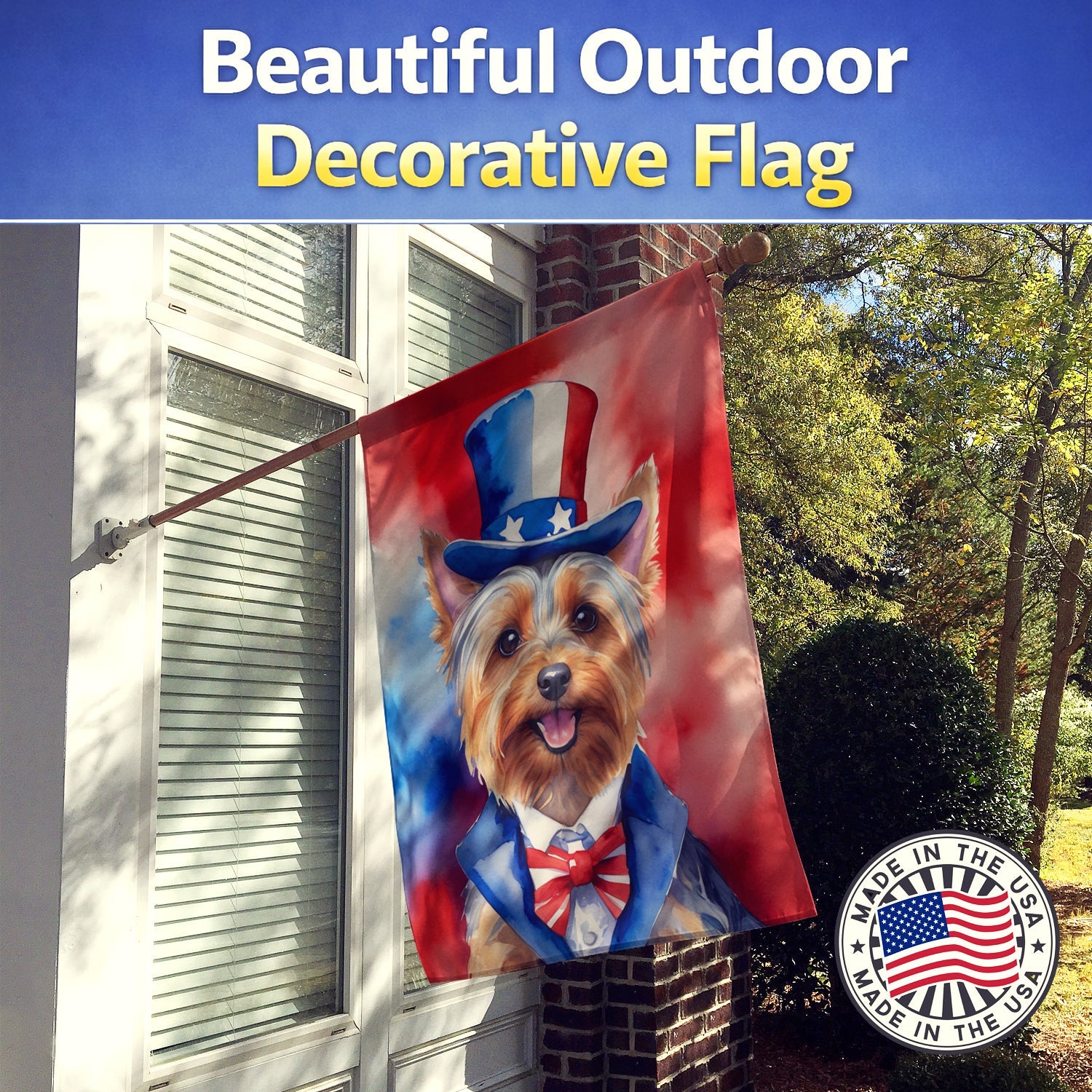 Silky Terrier Patriotic American House Flag 28x40 Porch Sleeve Pole Decorative Outside Yard Banner Artwork Wall Hanging, Polyester
