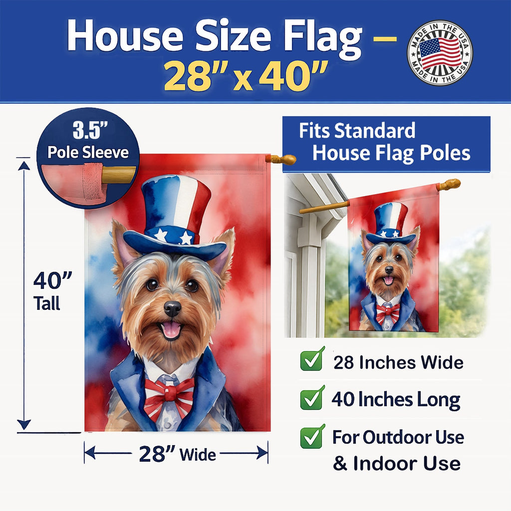 Silky Terrier Patriotic American House Flag 28x40 Porch Sleeve Pole Decorative Outside Yard Banner Artwork Wall Hanging, Polyester