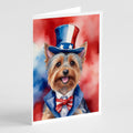 Silky Terrier Patriotic American Greeting Cards Pack of 8 Blank Cards with Envelopes Whimsical A7 Size 5x7