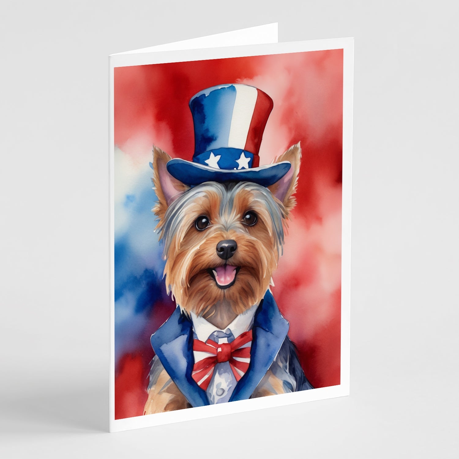 Silky Terrier Patriotic American Greeting Cards Pack of 8 Blank Cards with Envelopes Whimsical A7 Size 5x7