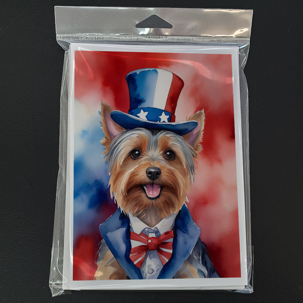 Silky Terrier Patriotic American Greeting Cards Pack of 8 Blank Cards with Envelopes Whimsical A7 Size 5x7