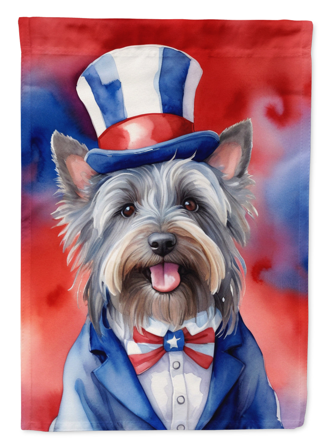 Skye Terrier Patriotic American House Flag 28x40 Porch Sleeve Pole Decorative Outside Yard Banner Artwork Wall Hanging, Polyester