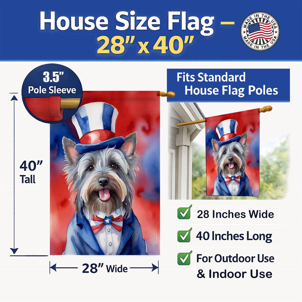 Skye Terrier Patriotic American House Flag 28x40 Porch Sleeve Pole Decorative Outside Yard Banner Artwork Wall Hanging, Polyester