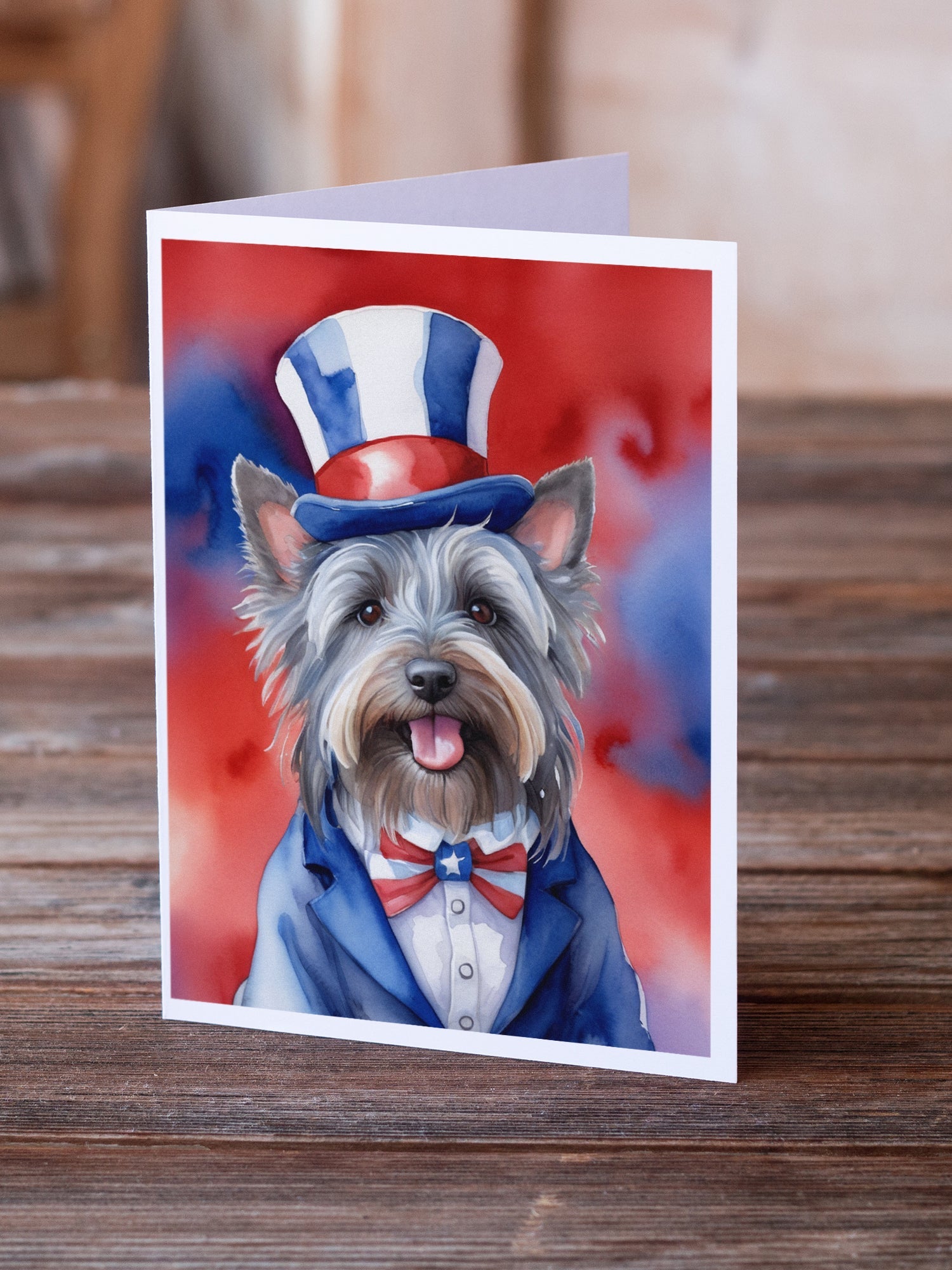 Skye Terrier Patriotic American Greeting Cards Pack of 8 Blank Cards with Envelopes Whimsical A7 Size 5x7