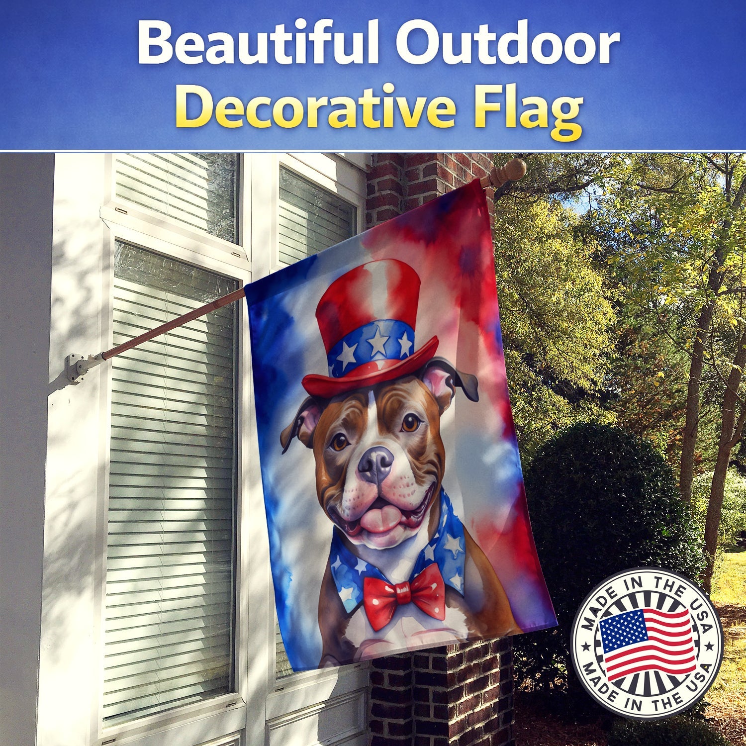 Staffordshire Bull Terrier Patriotic American House Flag 28x40 Porch Sleeve Pole Decorative Outside Yard Banner Artwork Wall Hanging, Polyester