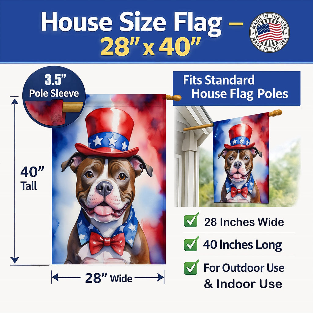 Staffordshire Bull Terrier Patriotic American House Flag 28x40 Porch Sleeve Pole Decorative Outside Yard Banner Artwork Wall Hanging, Polyester