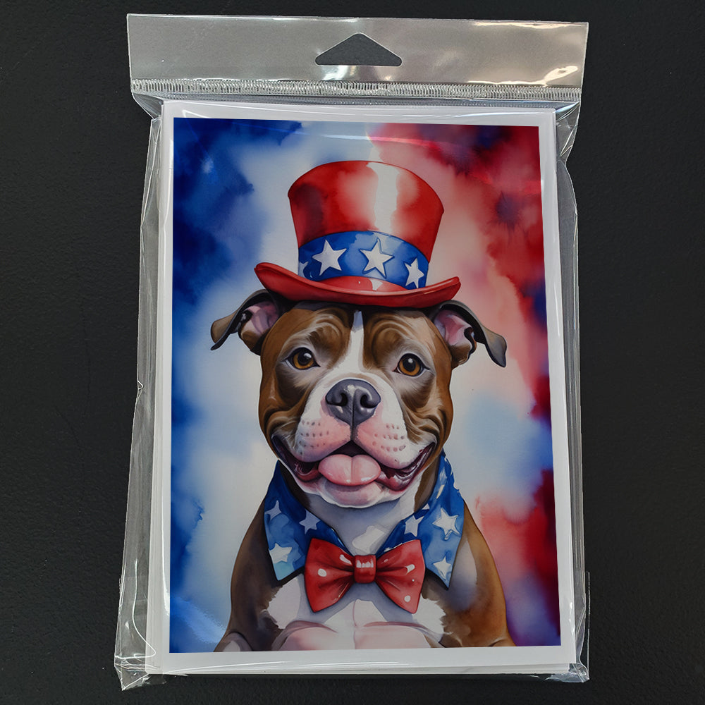 Staffordshire Bull Terrier Patriotic American Greeting Cards Pack of 8 Blank Cards with Envelopes Whimsical A7 Size 5x7