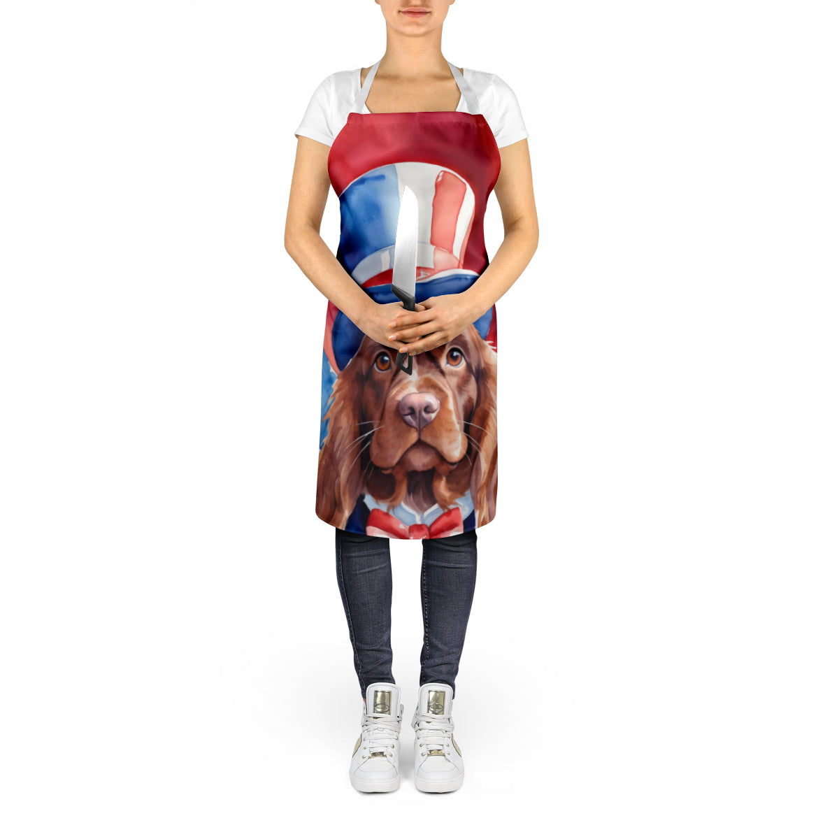 Sussex Spaniel Patriotic American Apron Cooking Kitchen Server Baking Crafts Gardening for Adult Women Men, Unisex, Large, Multicolor